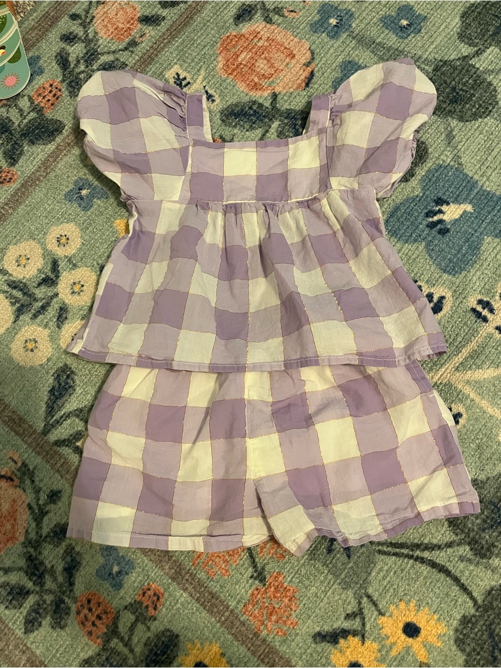 Gap toddler girls Lilac & White Gingham Puff Sleeve Top + Shorts Set